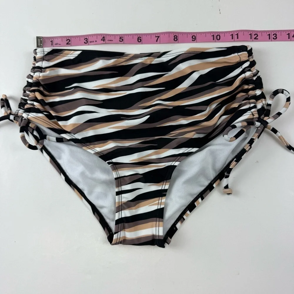 Salt + Cove Bikini Bottom Juniors Size XS Tan Black Tan Wavy Stripe Side Tie NWT